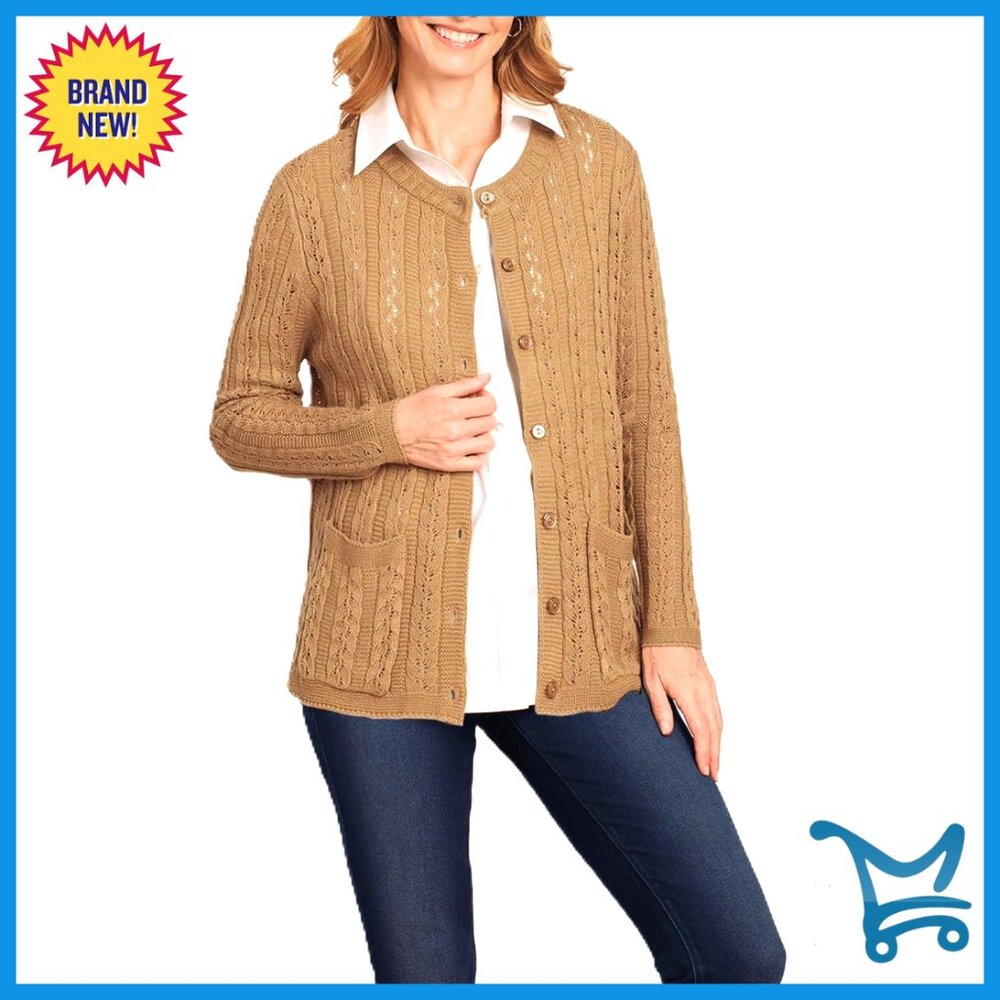 Lightweight Cable Stitch Cardigan Sweater Long Sleeve Button Front